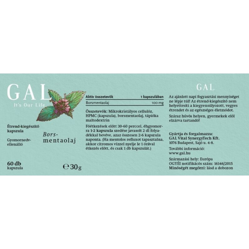 GAL Borsmentaolaj 100 mg×60 kapszula