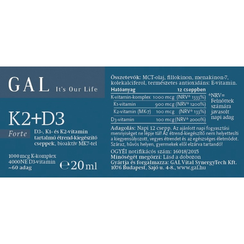 GAL K2-D3 vitamin Forte 1000 mcg - 60 adag